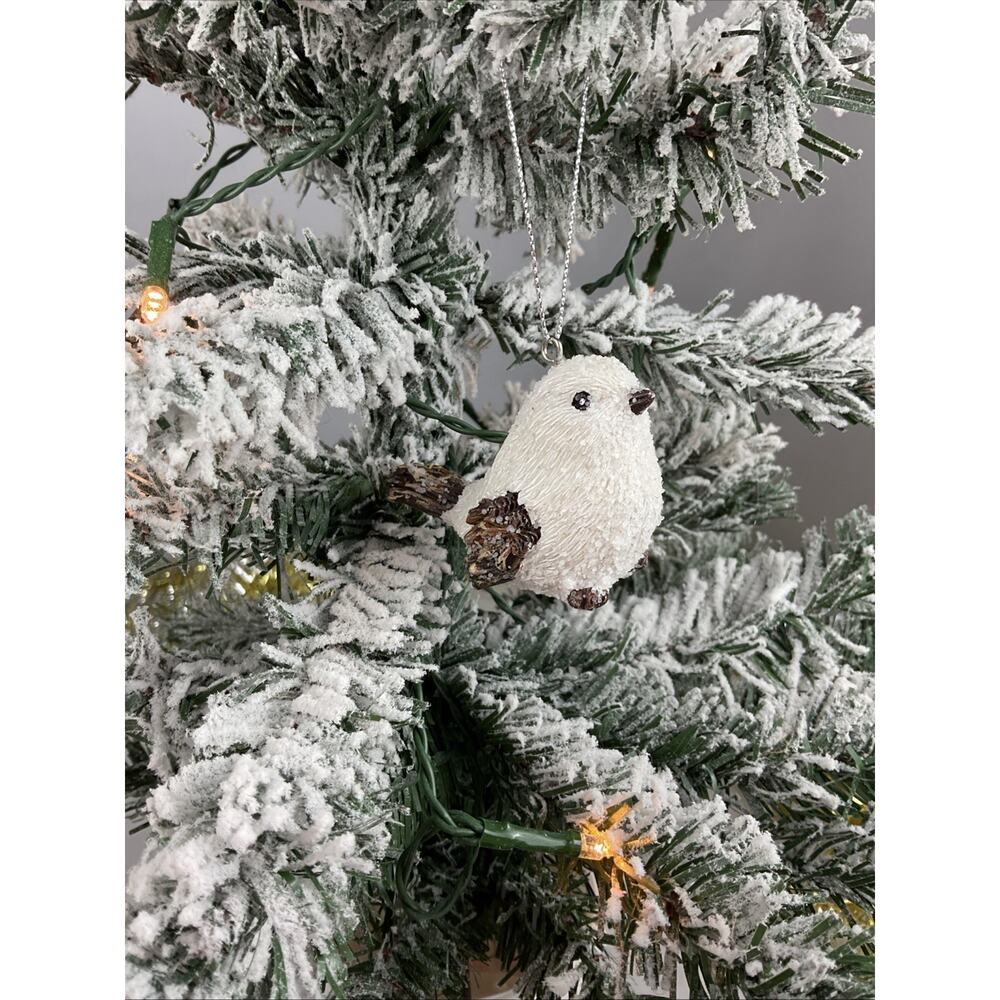 Christmas Ornament- Festive White Resin Woodsy Bird Christmas Ornament